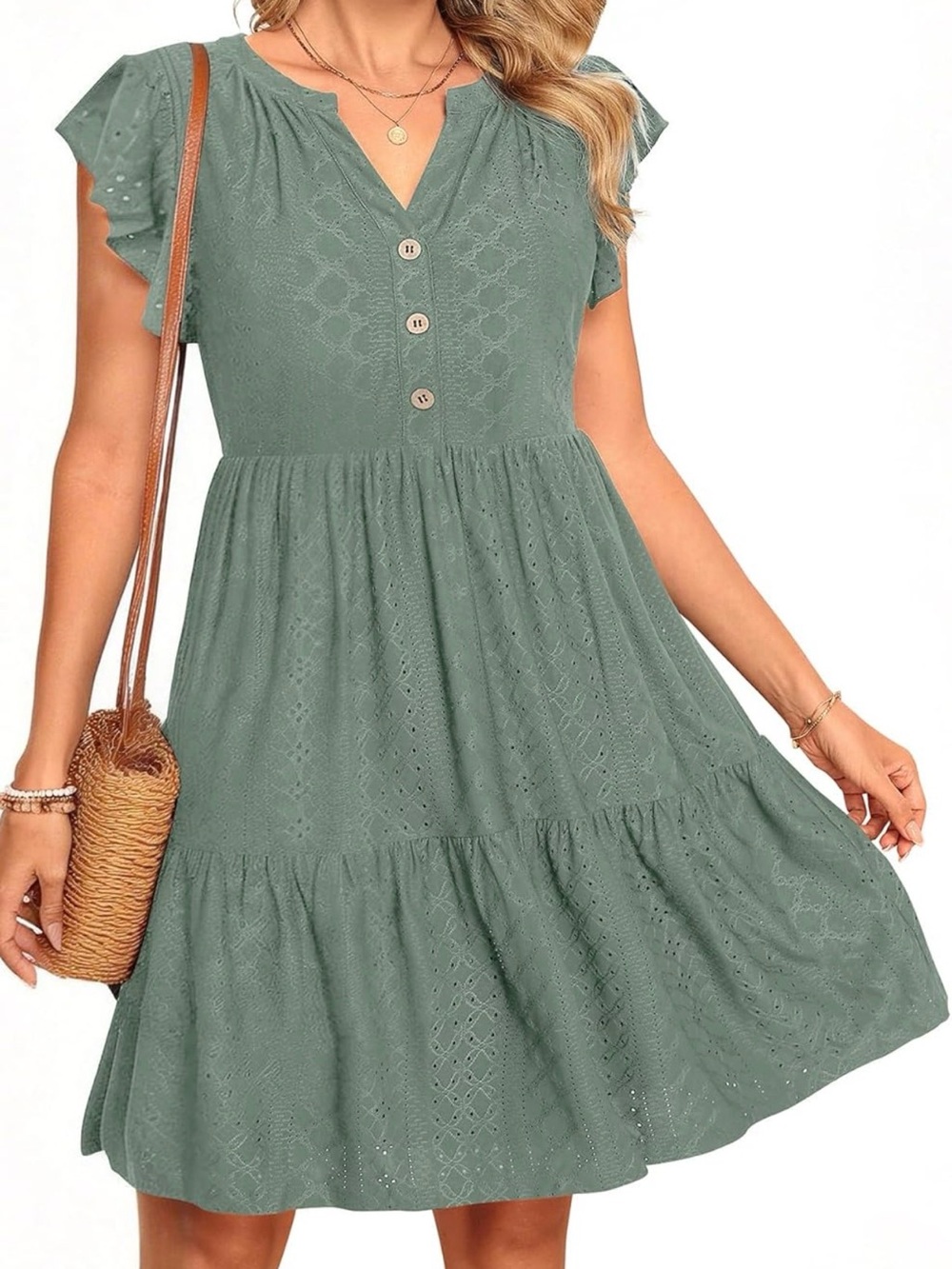 Women’s Eyelet Tiered Sundress - Sage Green